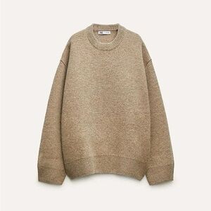 ZARA OVERSIZED WOOL CREW NECK SWEATER Light Brown L XL